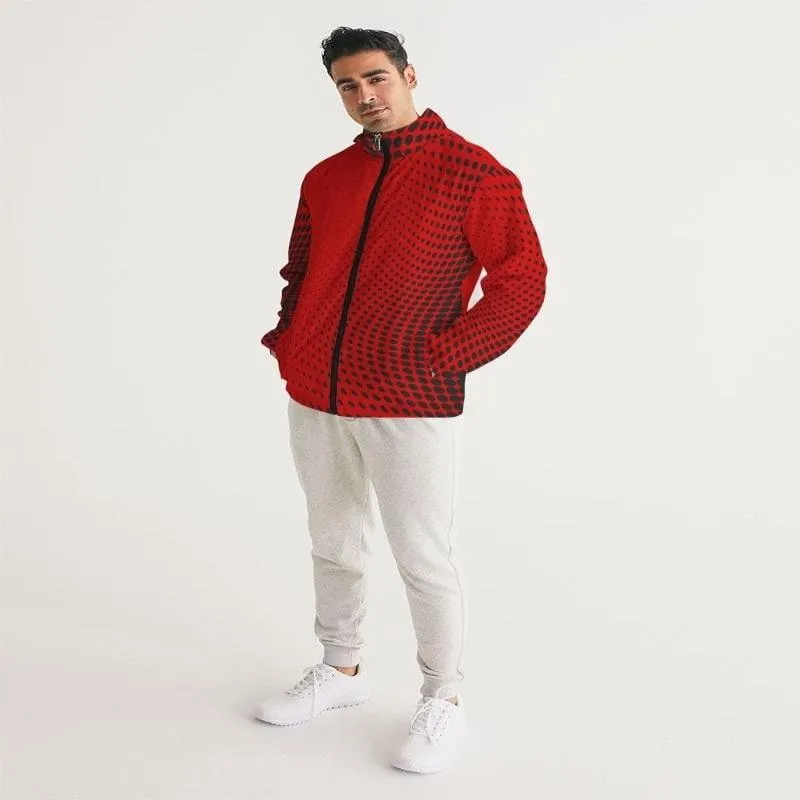 Mens Hooded Windbreaker, Red Polka Dot Water