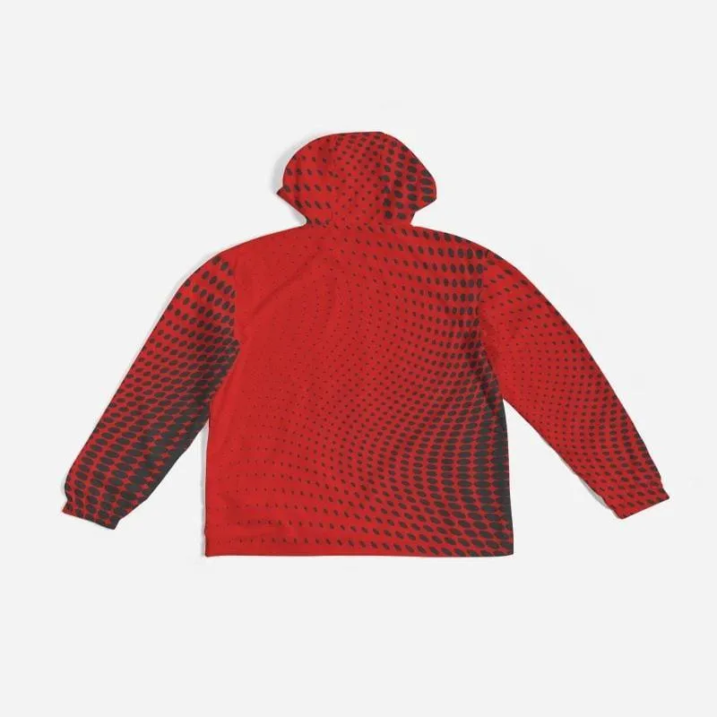 Mens Hooded Windbreaker, Red Polka Dot Water