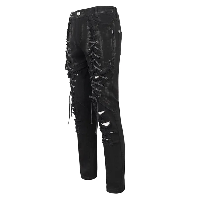 Men's Punk Strappy Distressed Pants