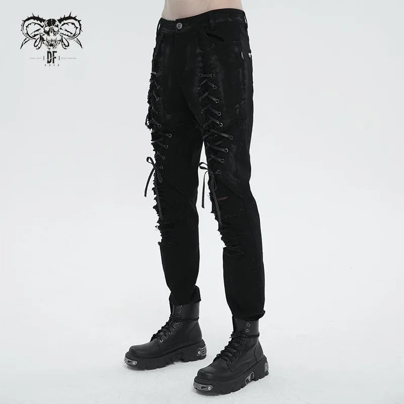 Men's Punk Strappy Distressed Pants