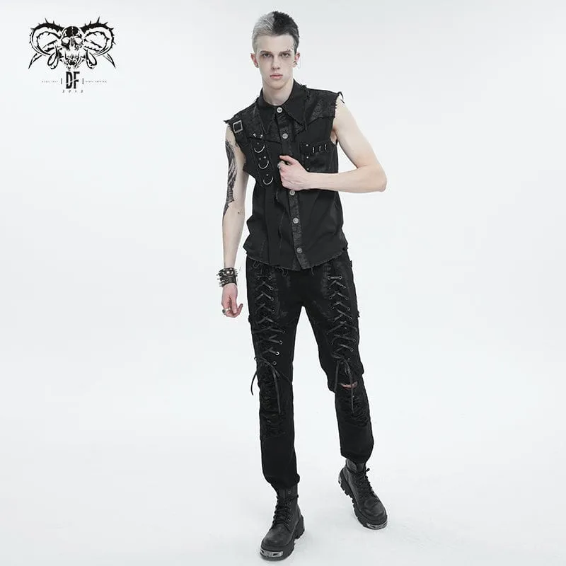 Men's Punk Strappy Distressed Pants