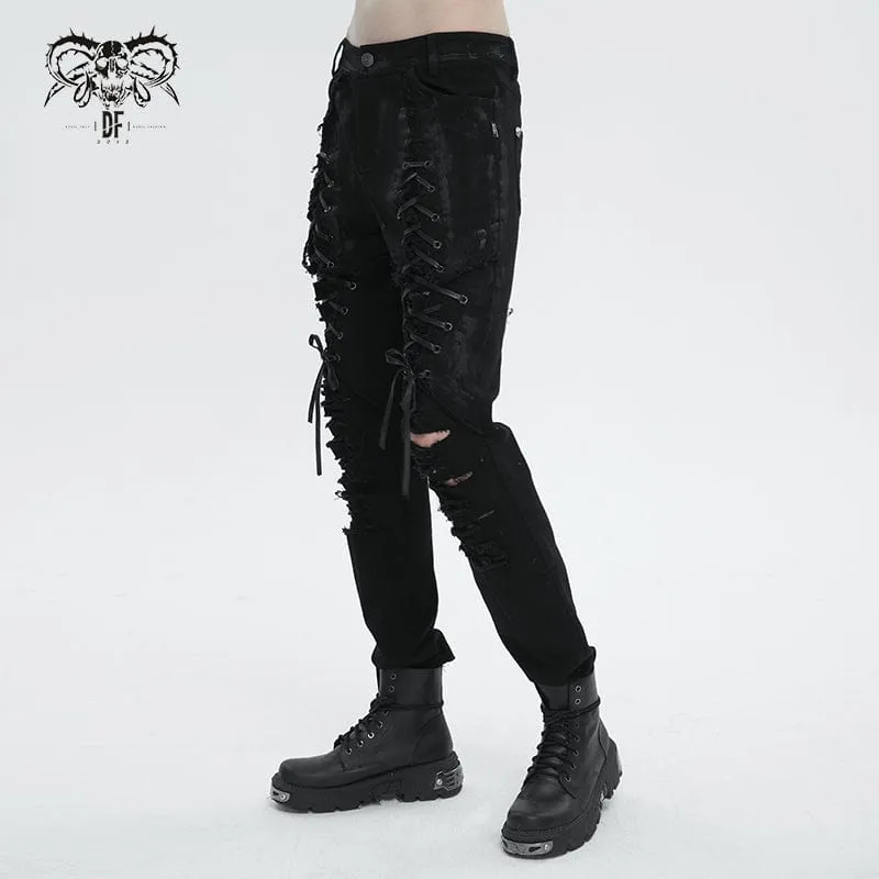 Men's Punk Strappy Distressed Pants