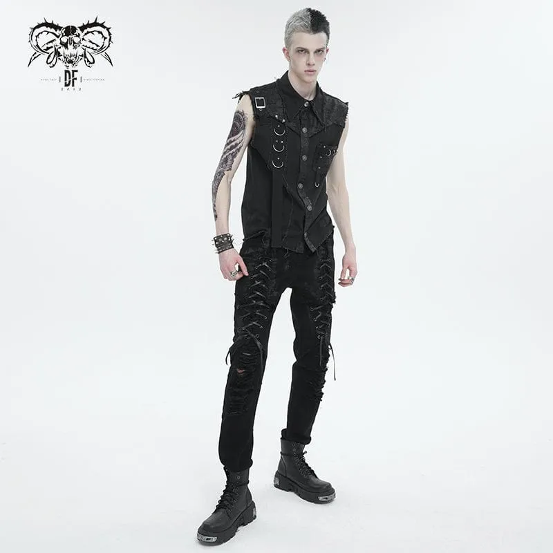 Men's Punk Strappy Distressed Pants