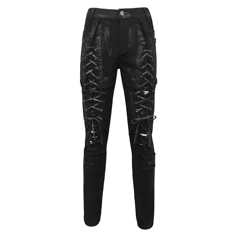 Men's Punk Strappy Distressed Pants