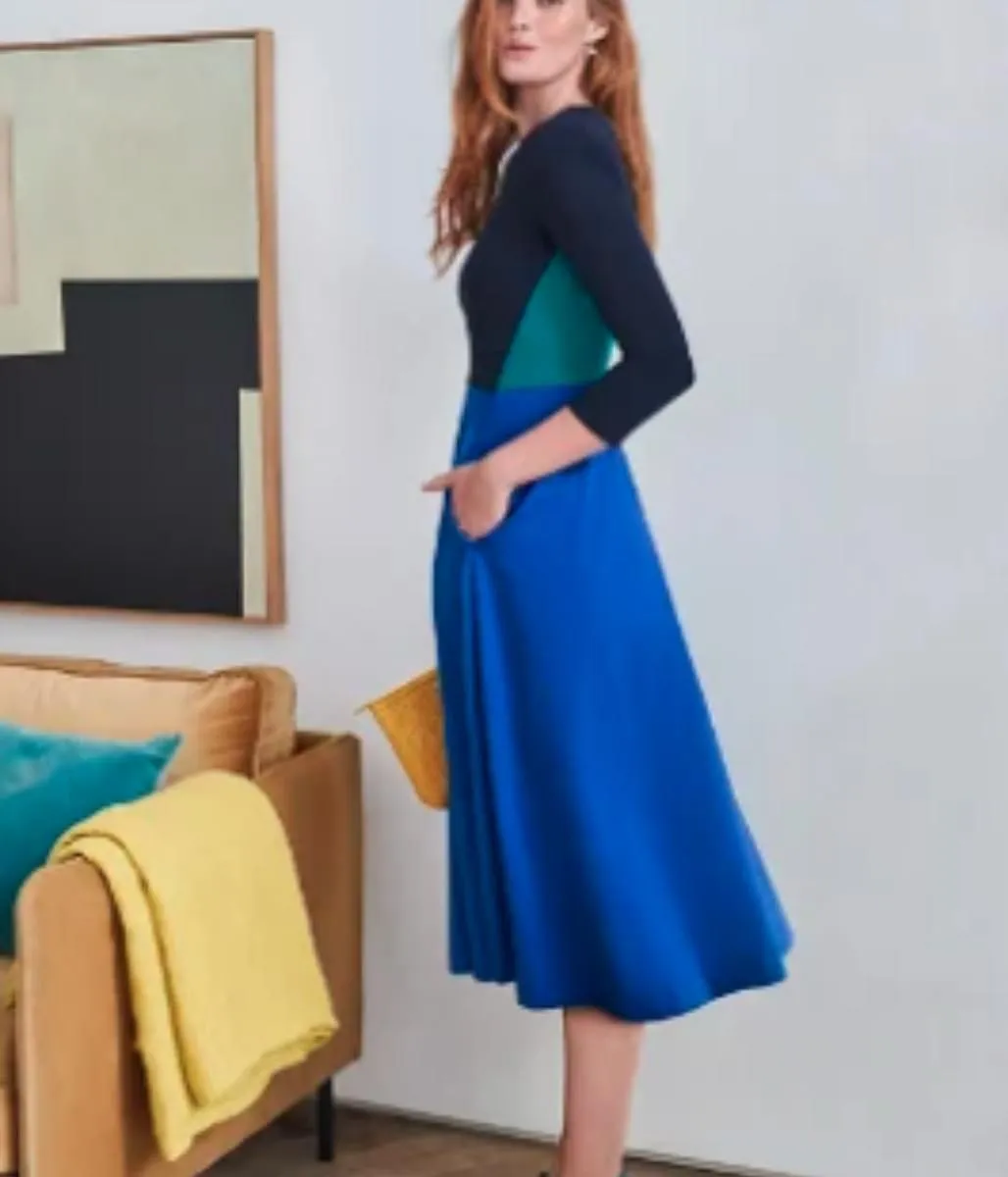 Navy Colour Block Ivy Fit & Flare Dress