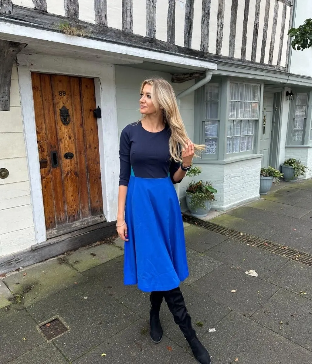 Navy Colour Block Ivy Fit & Flare Dress