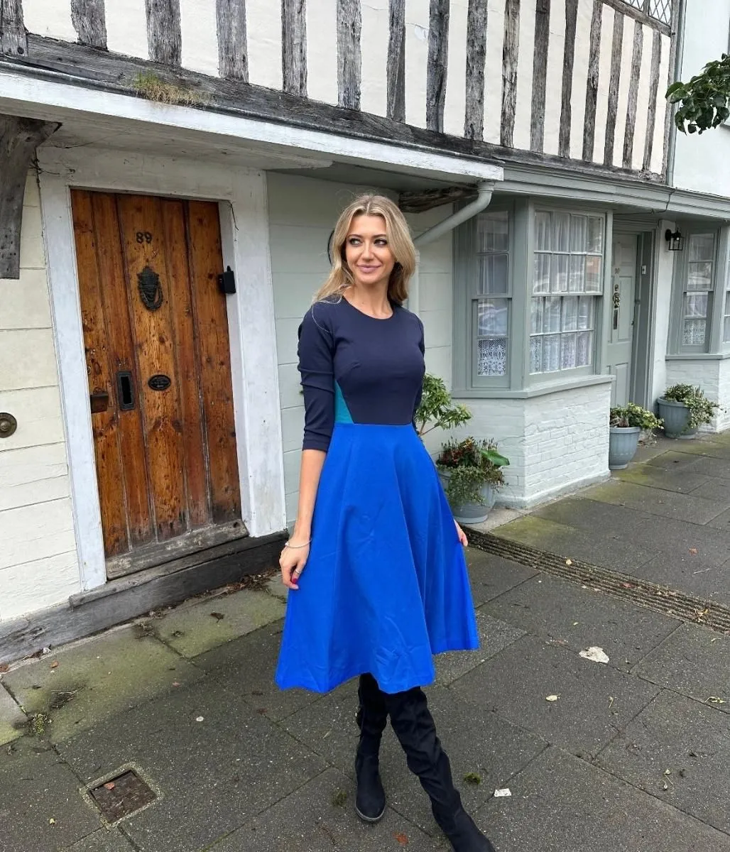 Navy Colour Block Ivy Fit & Flare Dress