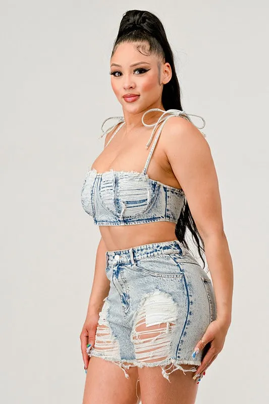 No Strings Attached distressed denim set