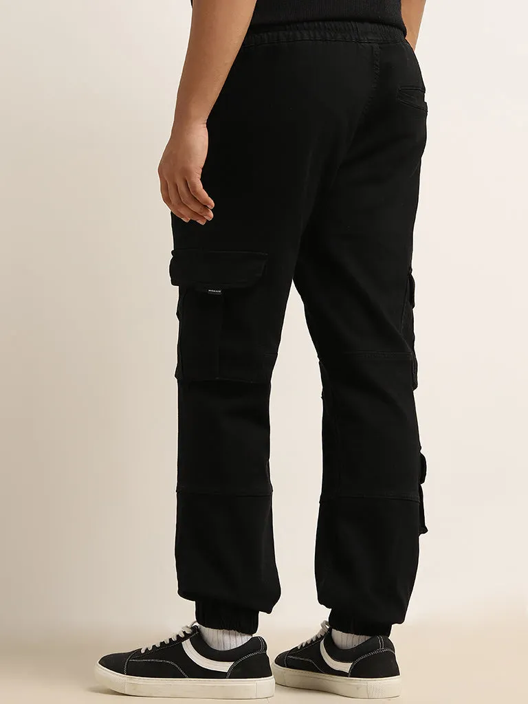 Nuon Black Relaxed-Fit Mid-Rise Cotton-Blend Cargo Chinos