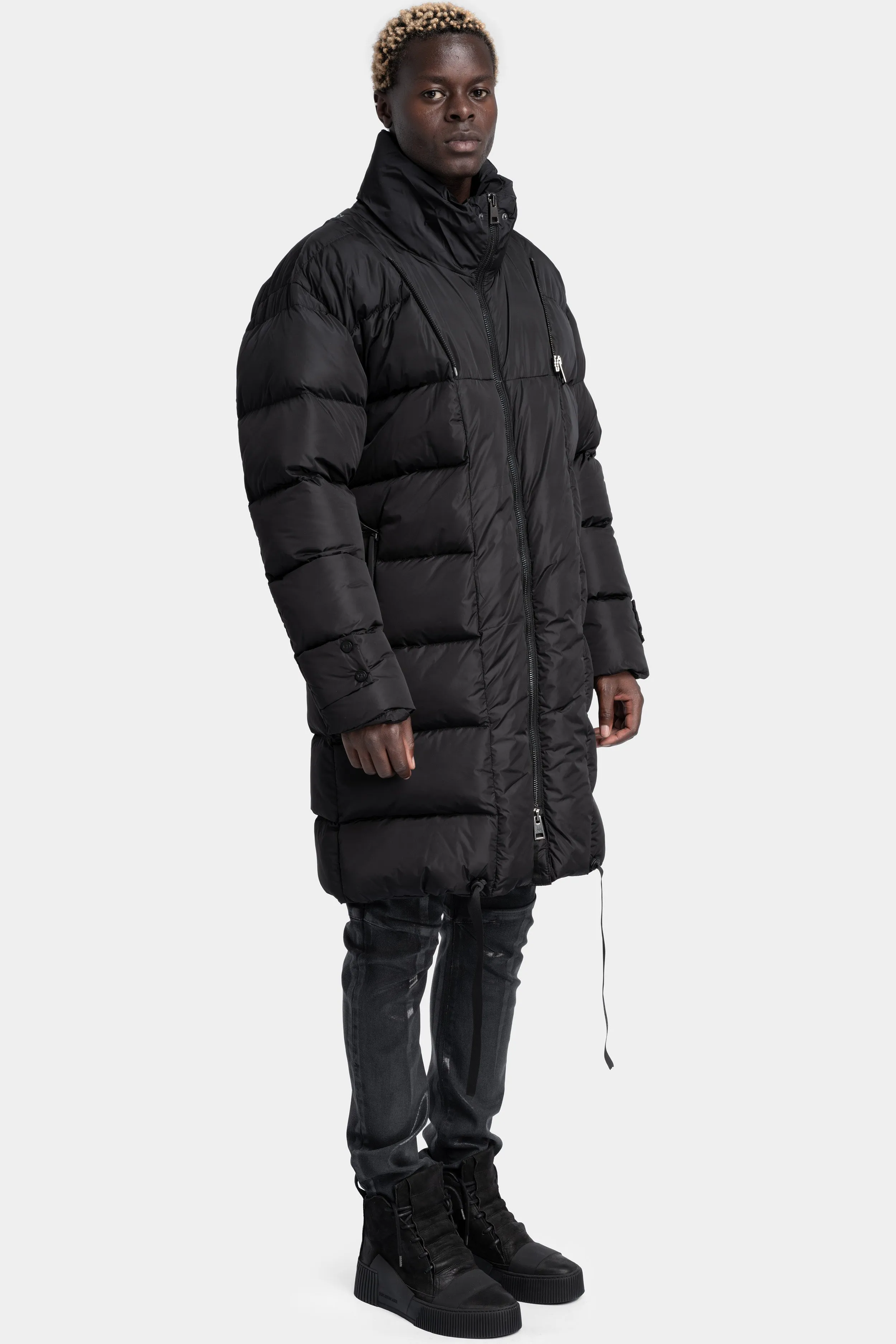 Padded nylon removable hood puffer parkas