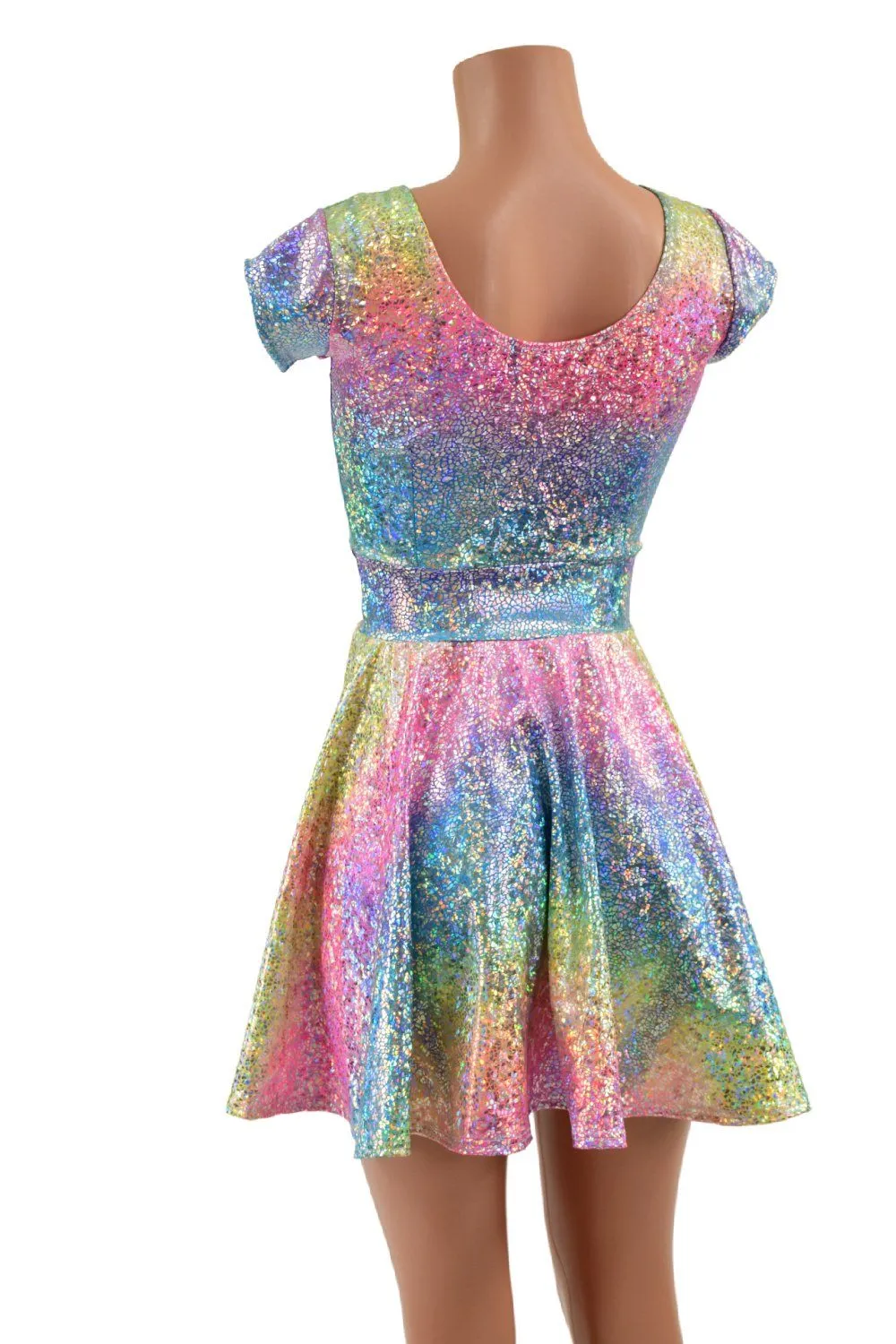 Rainbow Shattered Glass Cap Sleeve Skater Dress