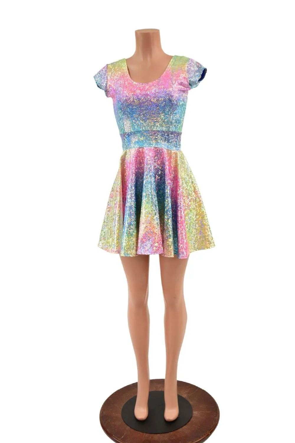 Rainbow Shattered Glass Cap Sleeve Skater Dress