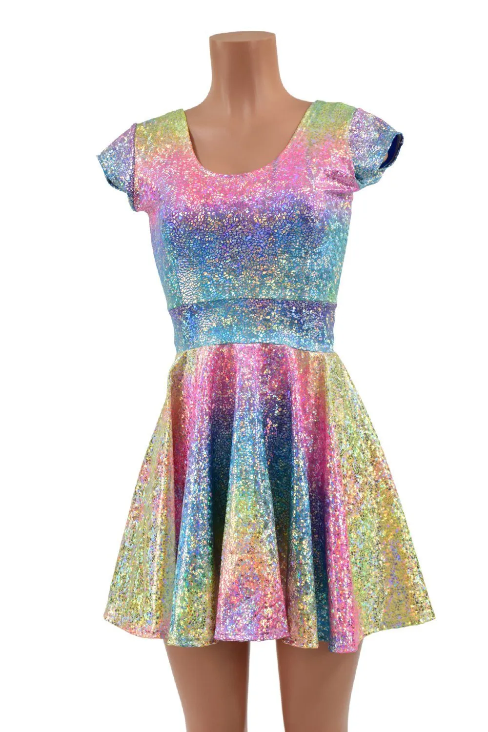 Rainbow Shattered Glass Cap Sleeve Skater Dress