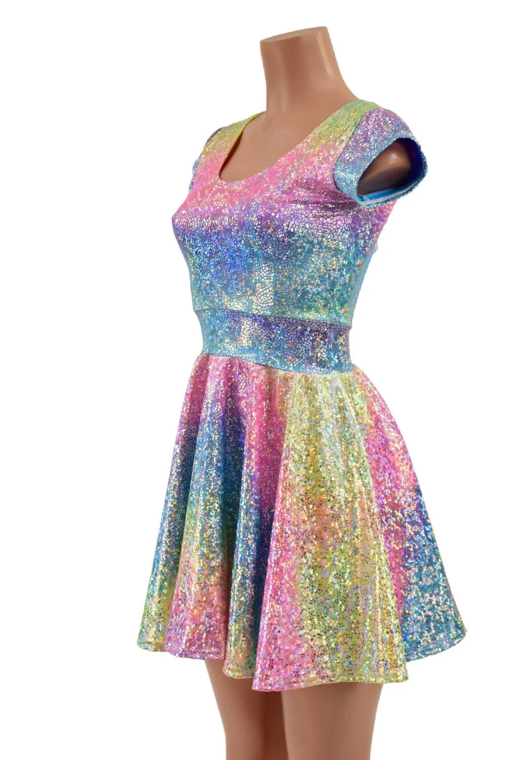 Rainbow Shattered Glass Cap Sleeve Skater Dress