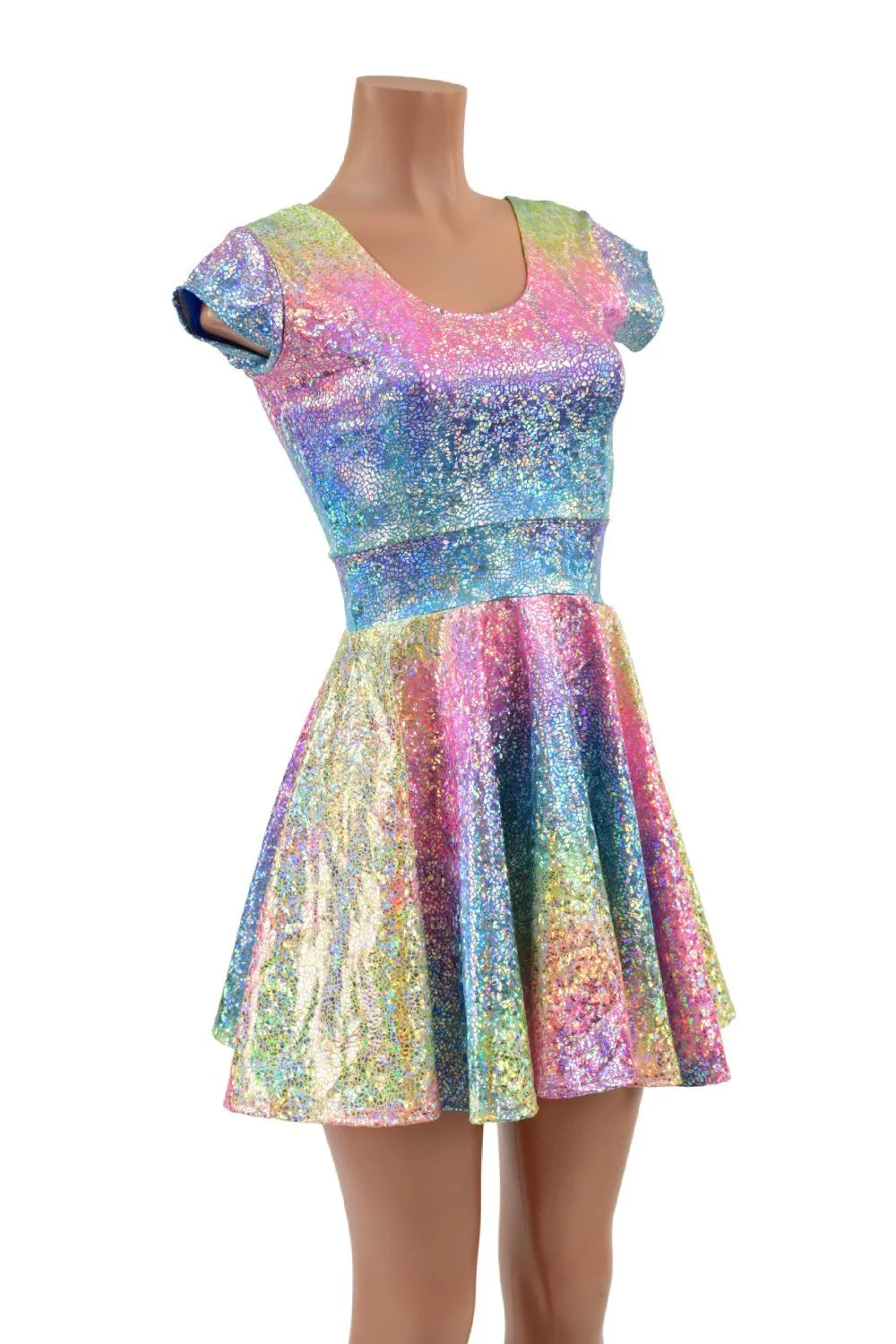 Rainbow Shattered Glass Cap Sleeve Skater Dress