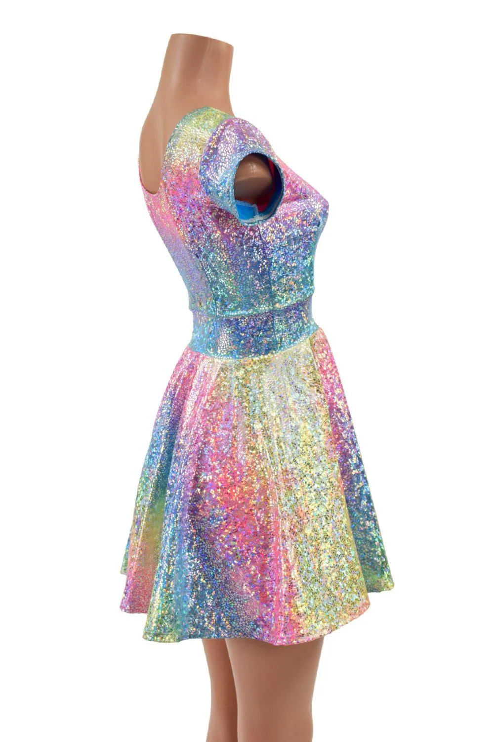 Rainbow Shattered Glass Cap Sleeve Skater Dress