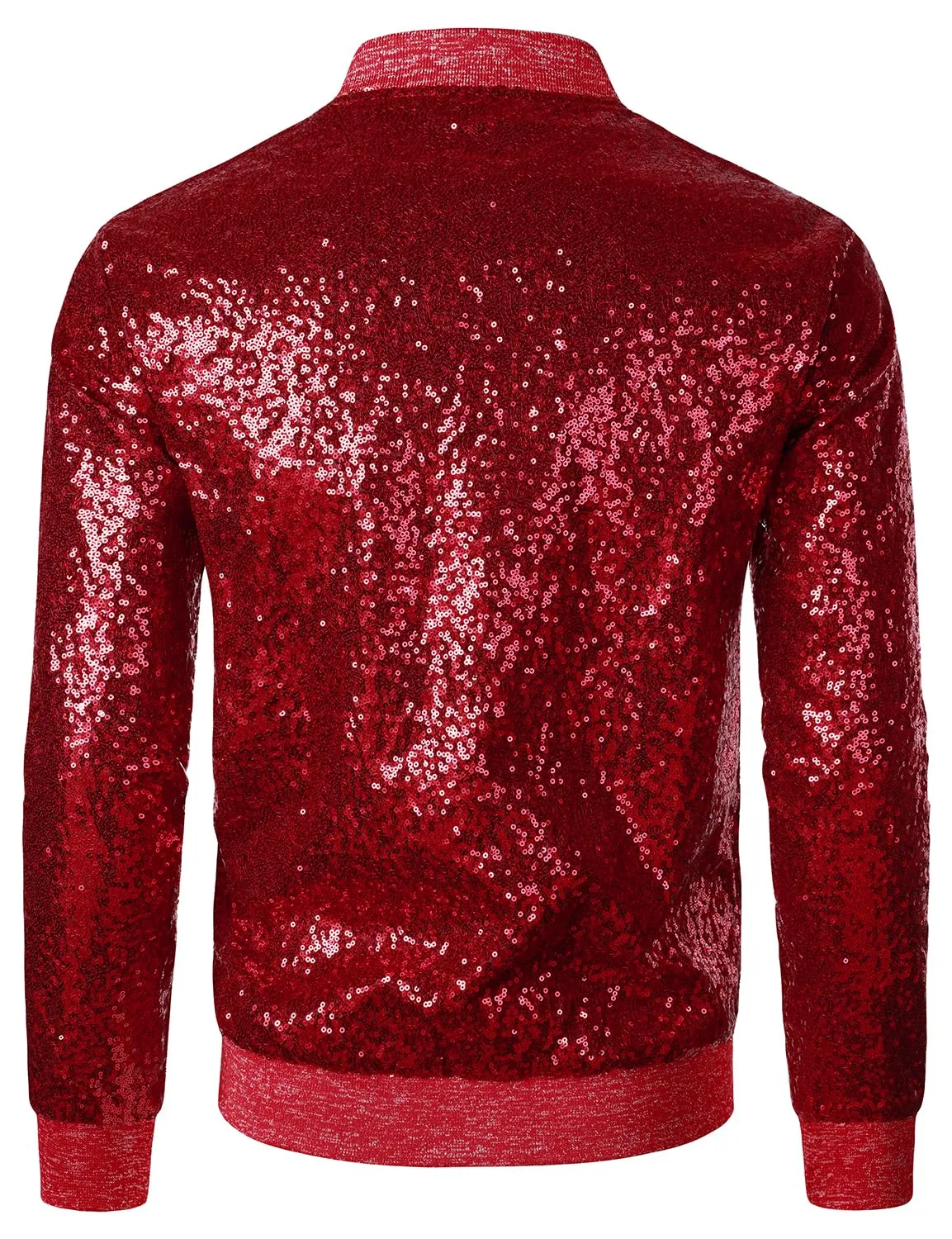 Red Men's Sequin Long Sleeve Bomber Jacket