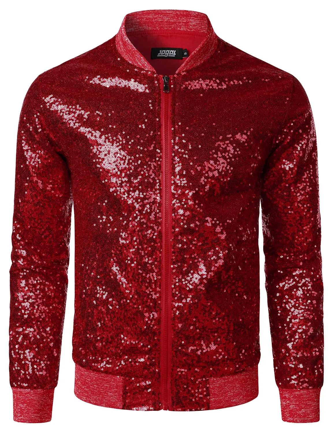 Red Men's Sequin Long Sleeve Bomber Jacket