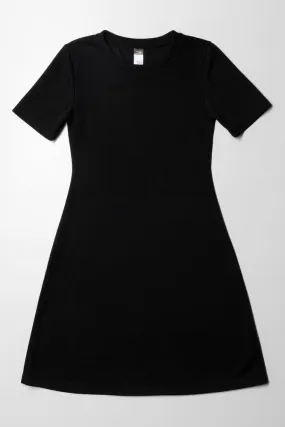 Rib Fit & Flare Dress Black