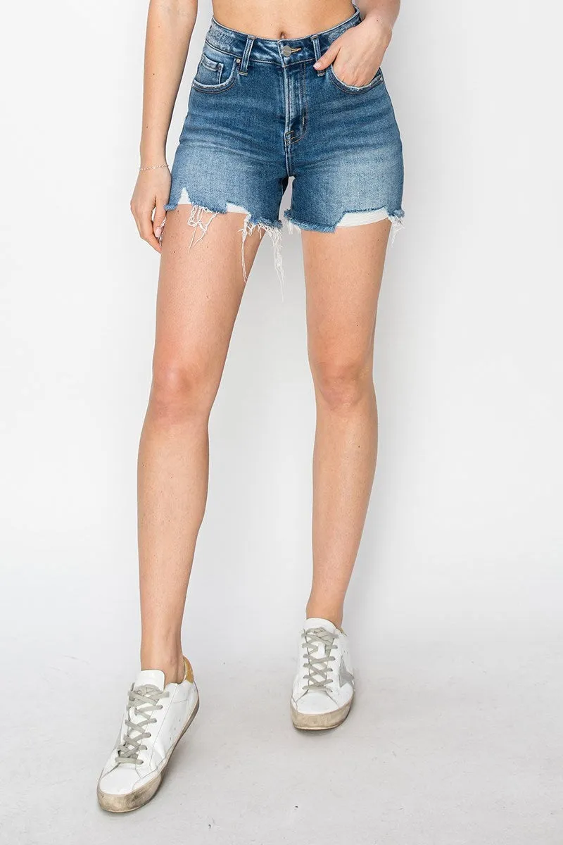 Risen Jeans - High Rise Clean Cut Hem W/Small Distressed Shorts - RDS6240