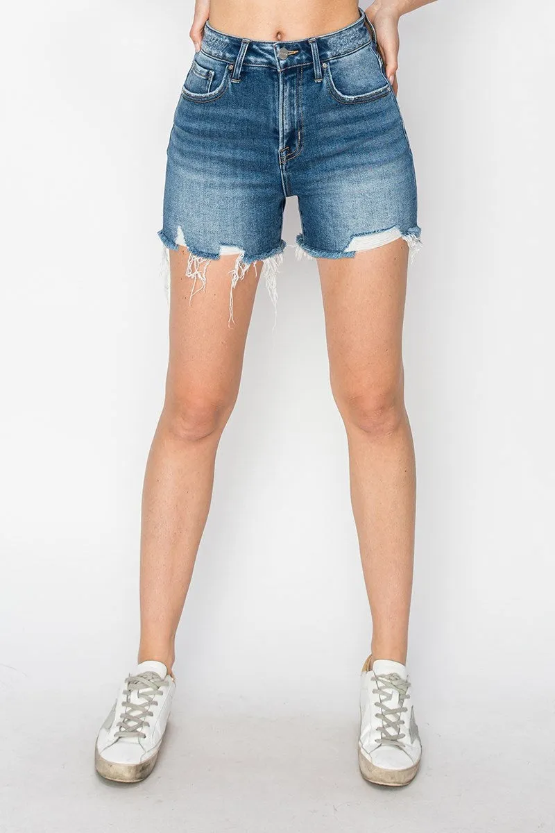 Risen Jeans - High Rise Clean Cut Hem W/Small Distressed Shorts - RDS6240