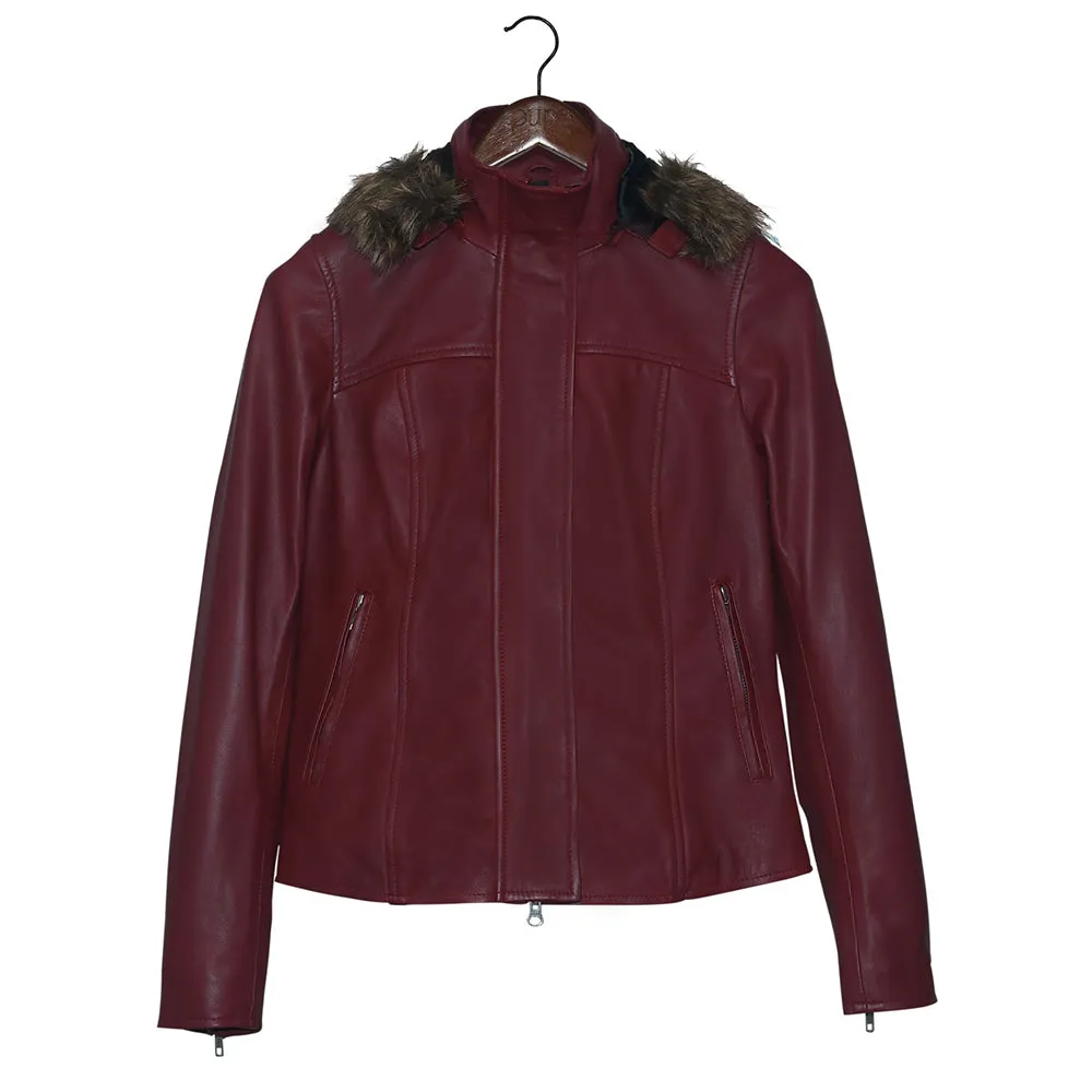 Stella Red Bomber Ladies Leather Jacket