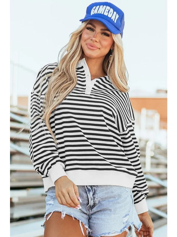 Stripe Color Block Crew Neck Oversized Sweatshirt