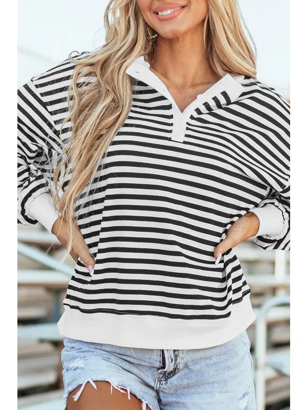 Stripe Color Block Crew Neck Oversized Sweatshirt