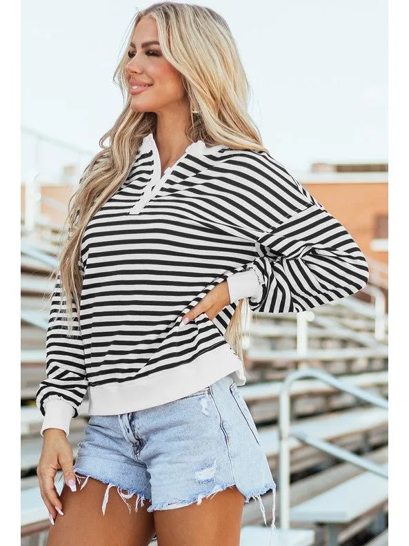 Stripe Color Block Crew Neck Oversized Sweatshirt