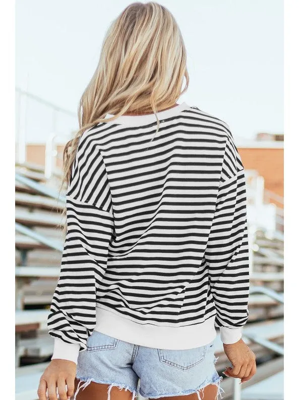 Stripe Color Block Crew Neck Oversized Sweatshirt