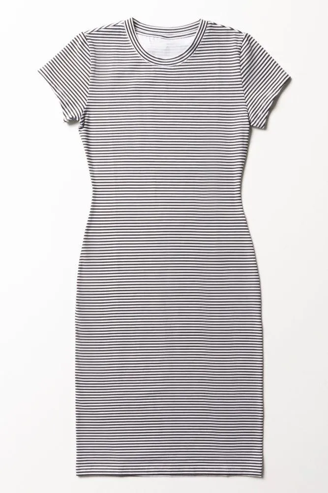 Stripe Short Sleeve Bodycon Dress White