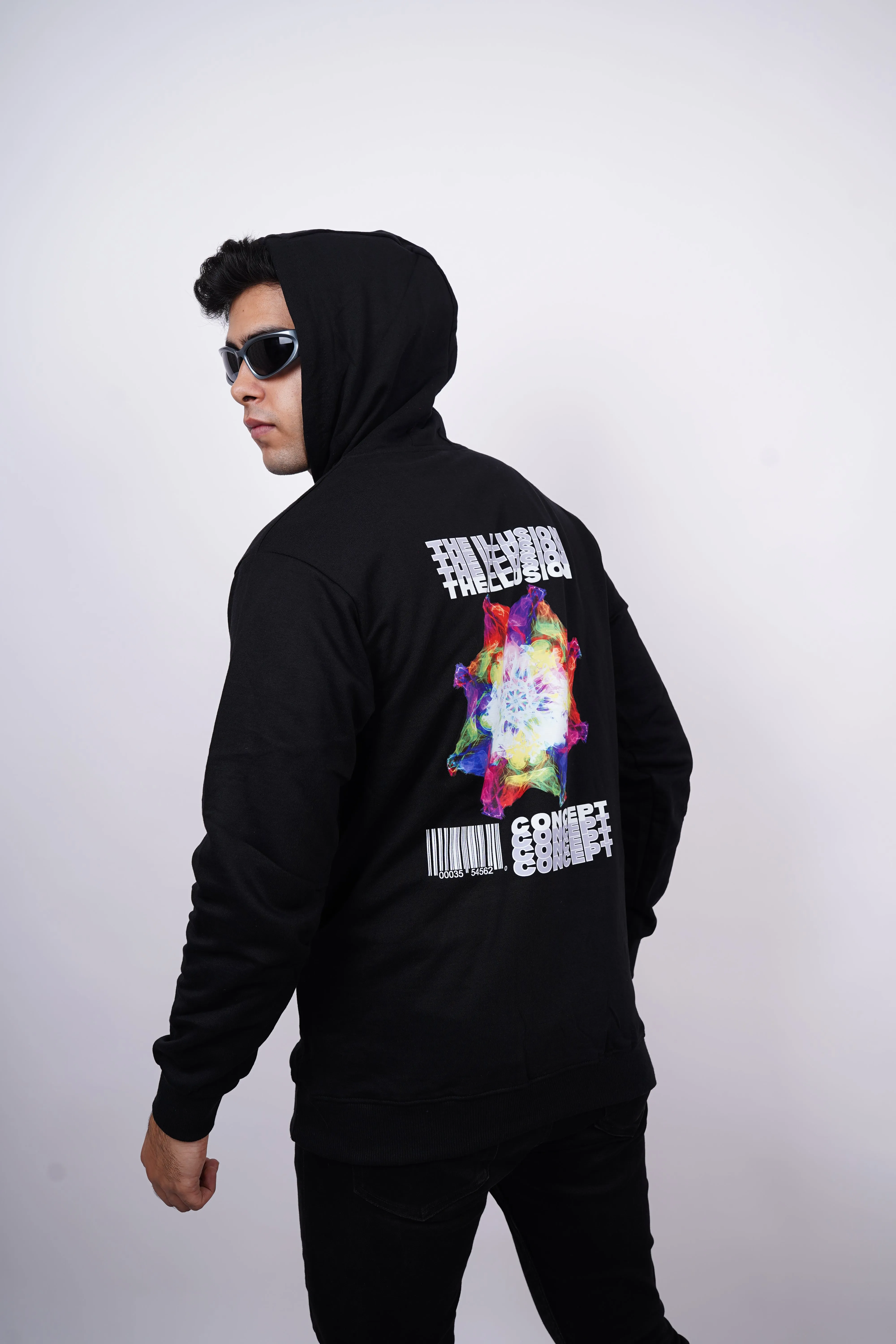 The Illusions Concept Relaxed fit Black Hoodie for Men By DemonWear