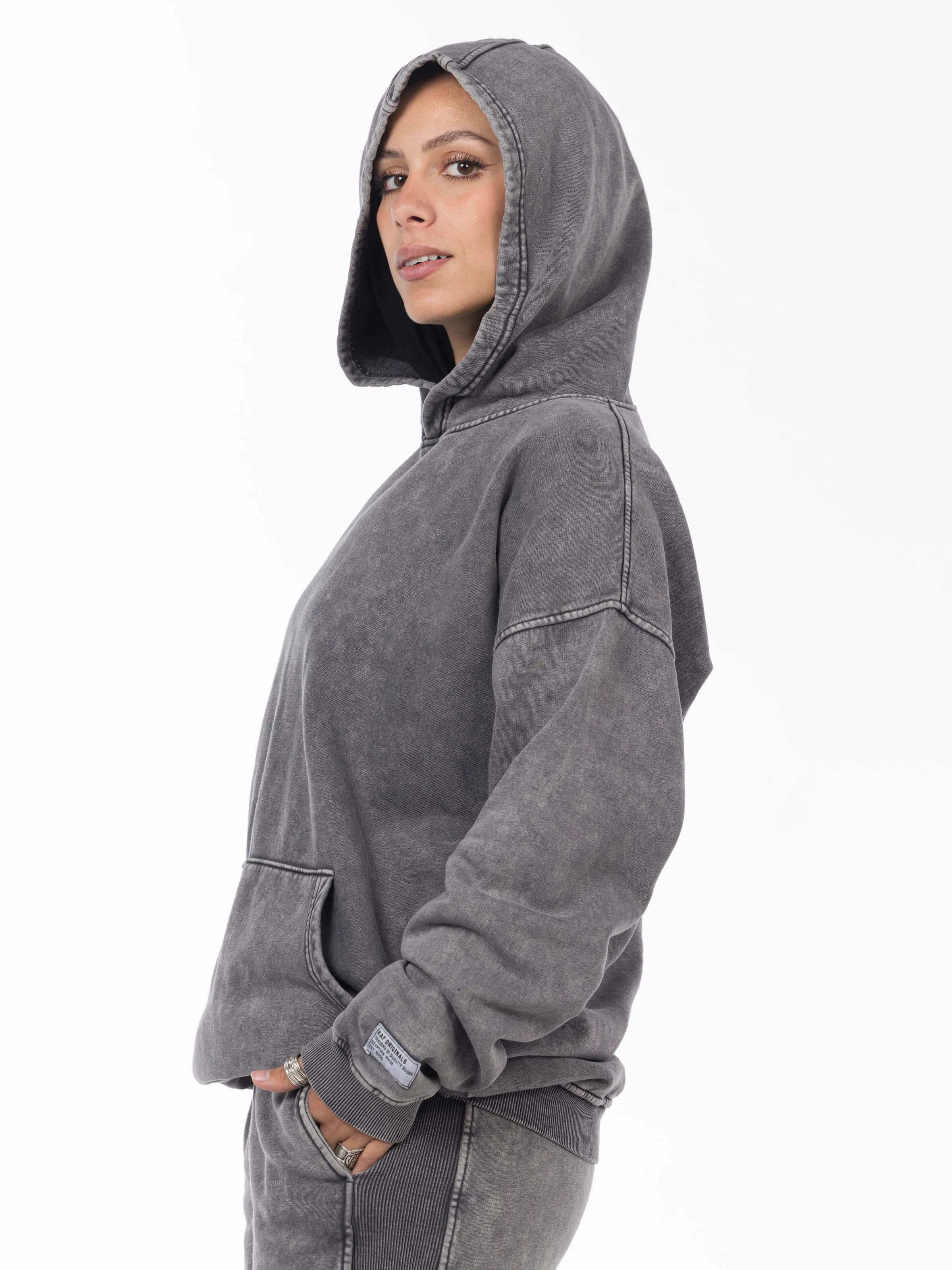 Unisex Acid Washed Oversized Hoodie - Gray