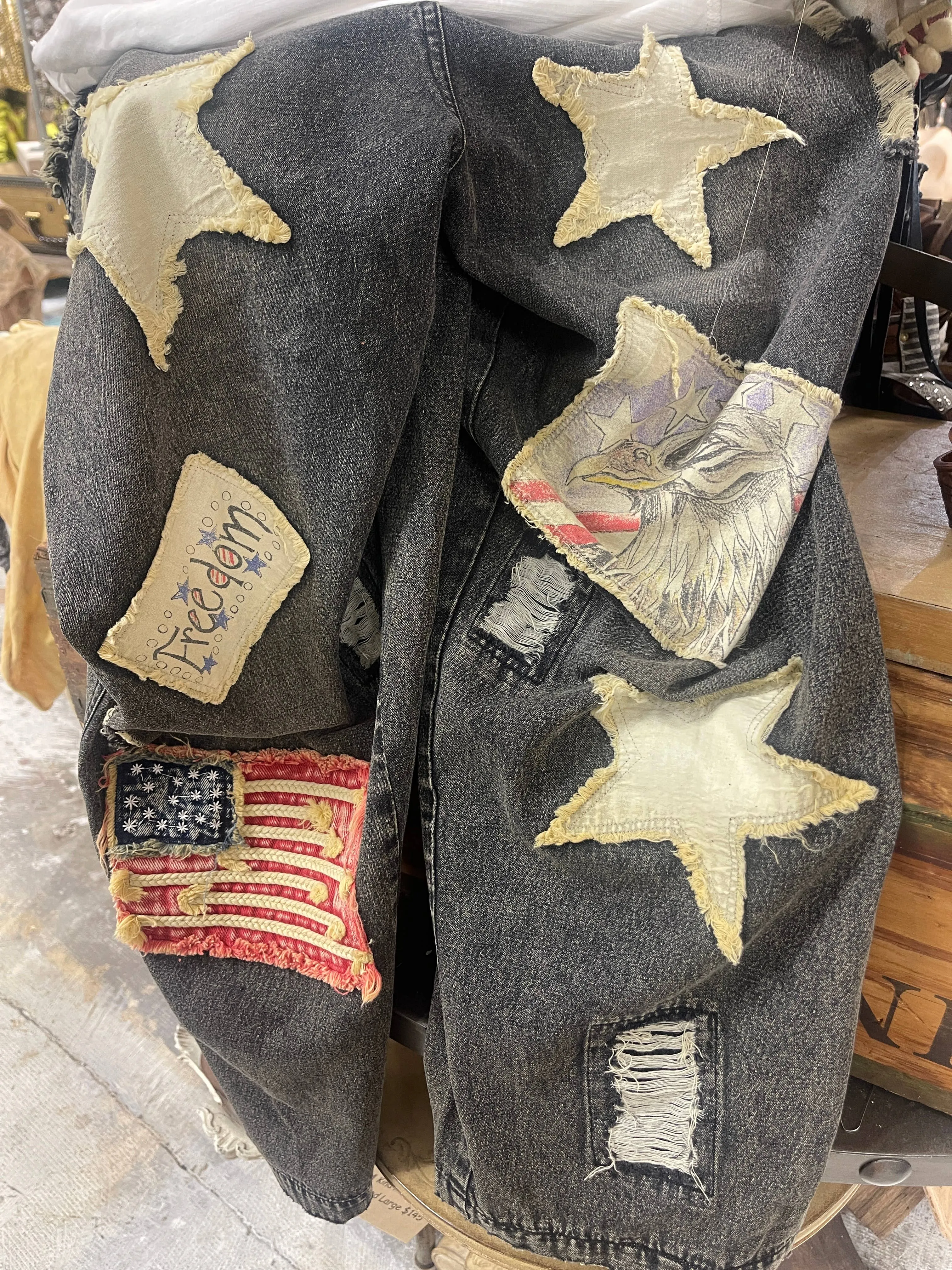 U.S.A. Distressed Black Jeans