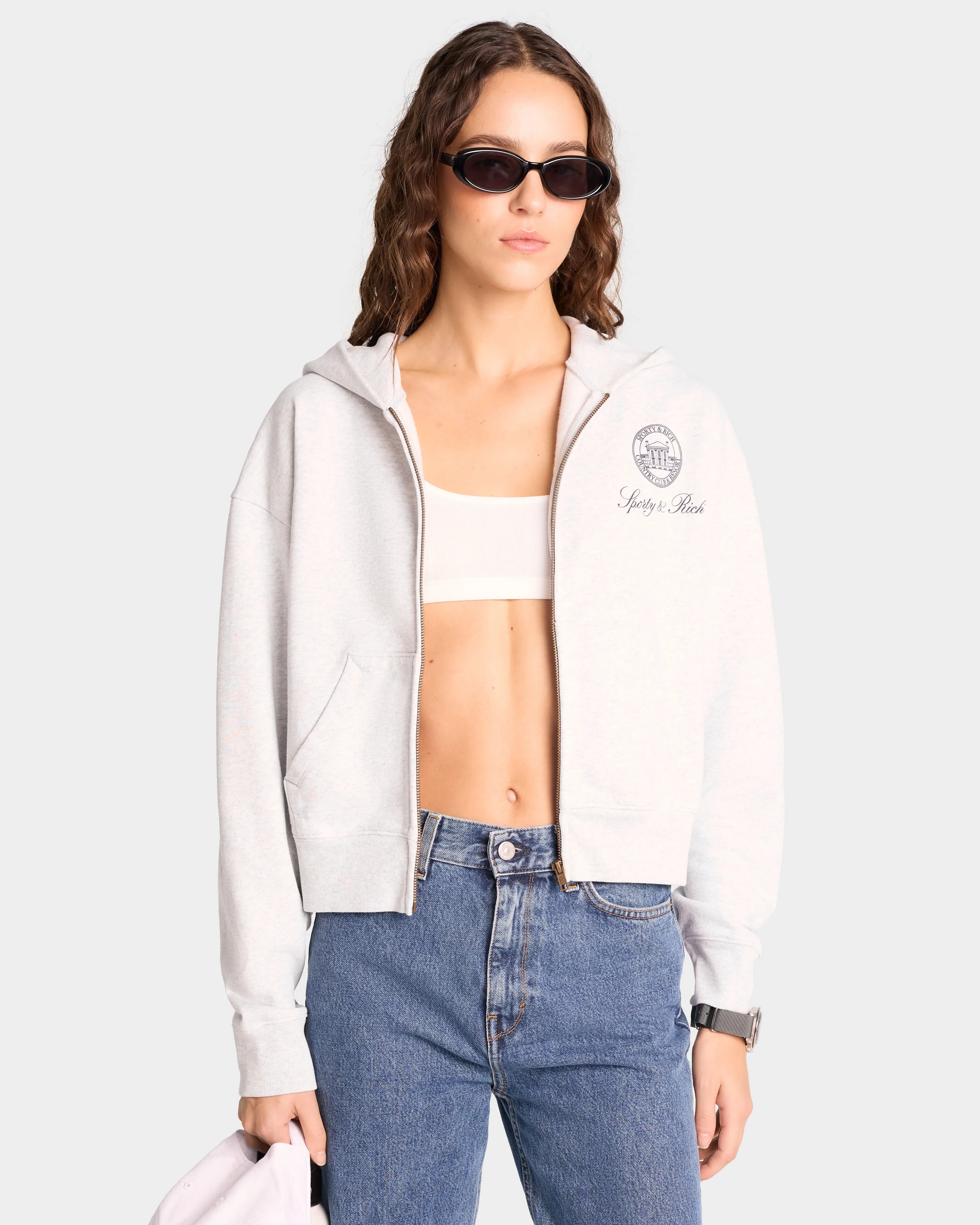 Vendome Resort Cropped Zip Hoodie - Heather Gray/Navy