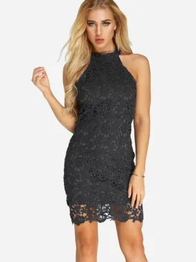 Wholesale Halter Sleeveless Lace Zip Back Bodycon Dresses