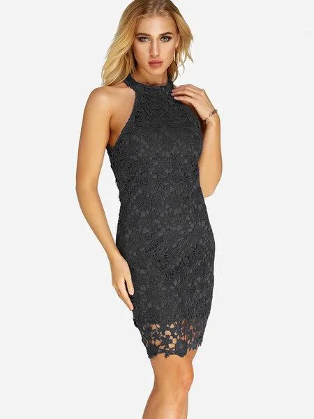 Wholesale Halter Sleeveless Lace Zip Back Bodycon Dresses