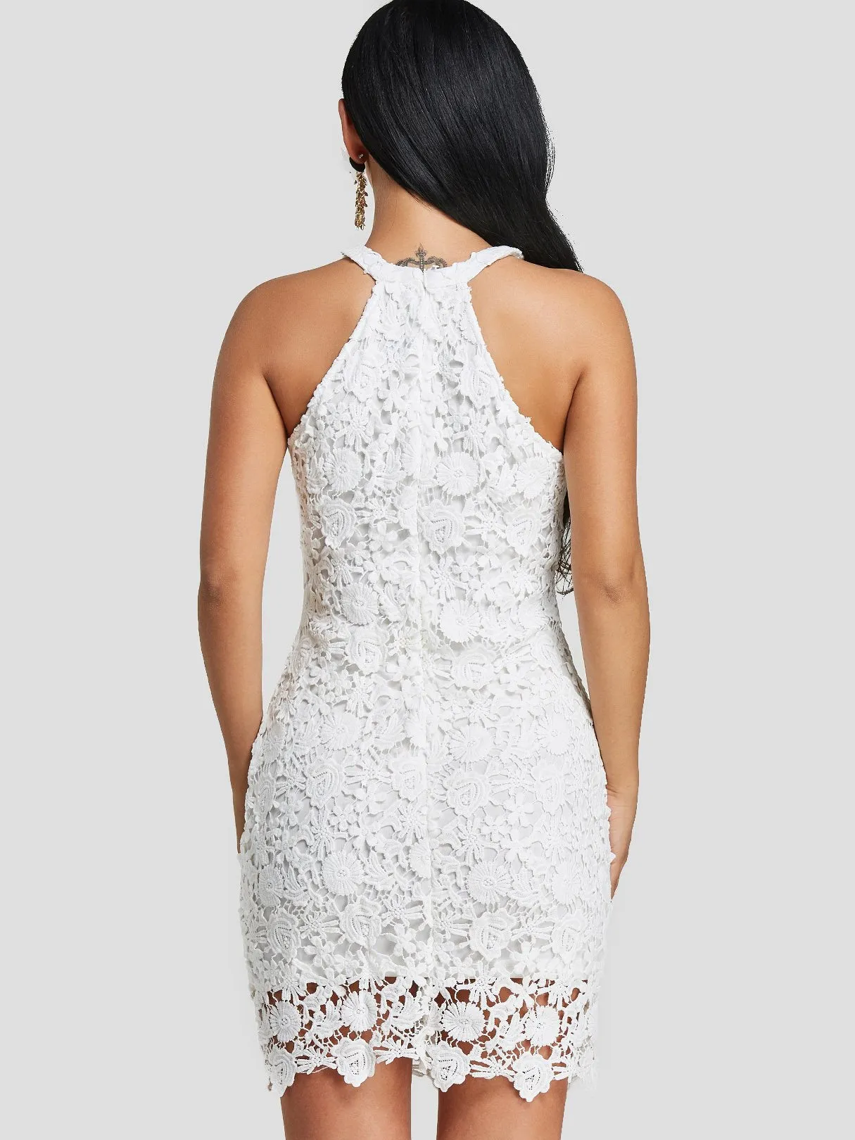 Wholesale Halter Sleeveless Lace Zip Back Bodycon Dresses