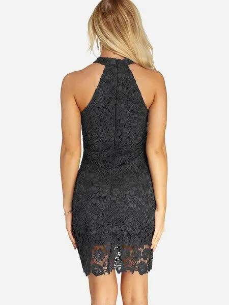 Wholesale Halter Sleeveless Lace Zip Back Bodycon Dresses