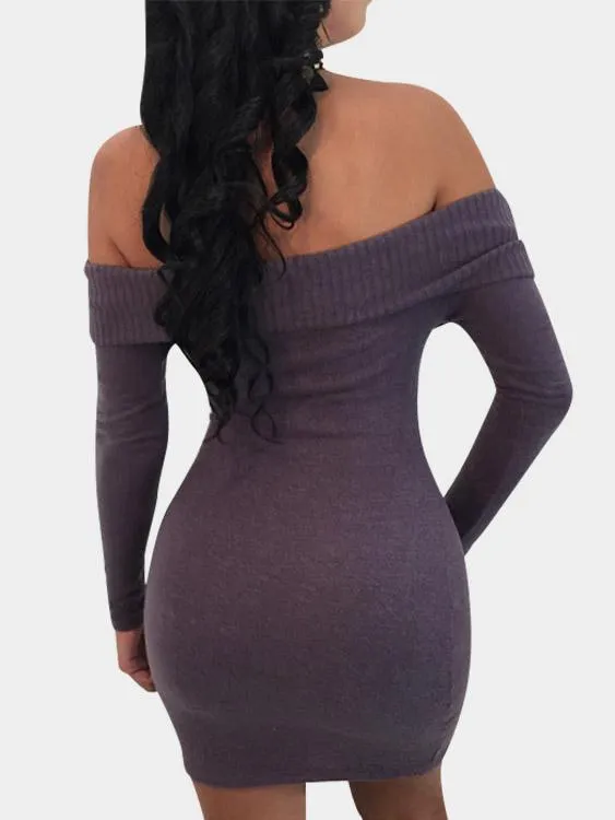 Wholesale Off The Shoulder Long Sleeve Plain Crossed Front Backless Dresses