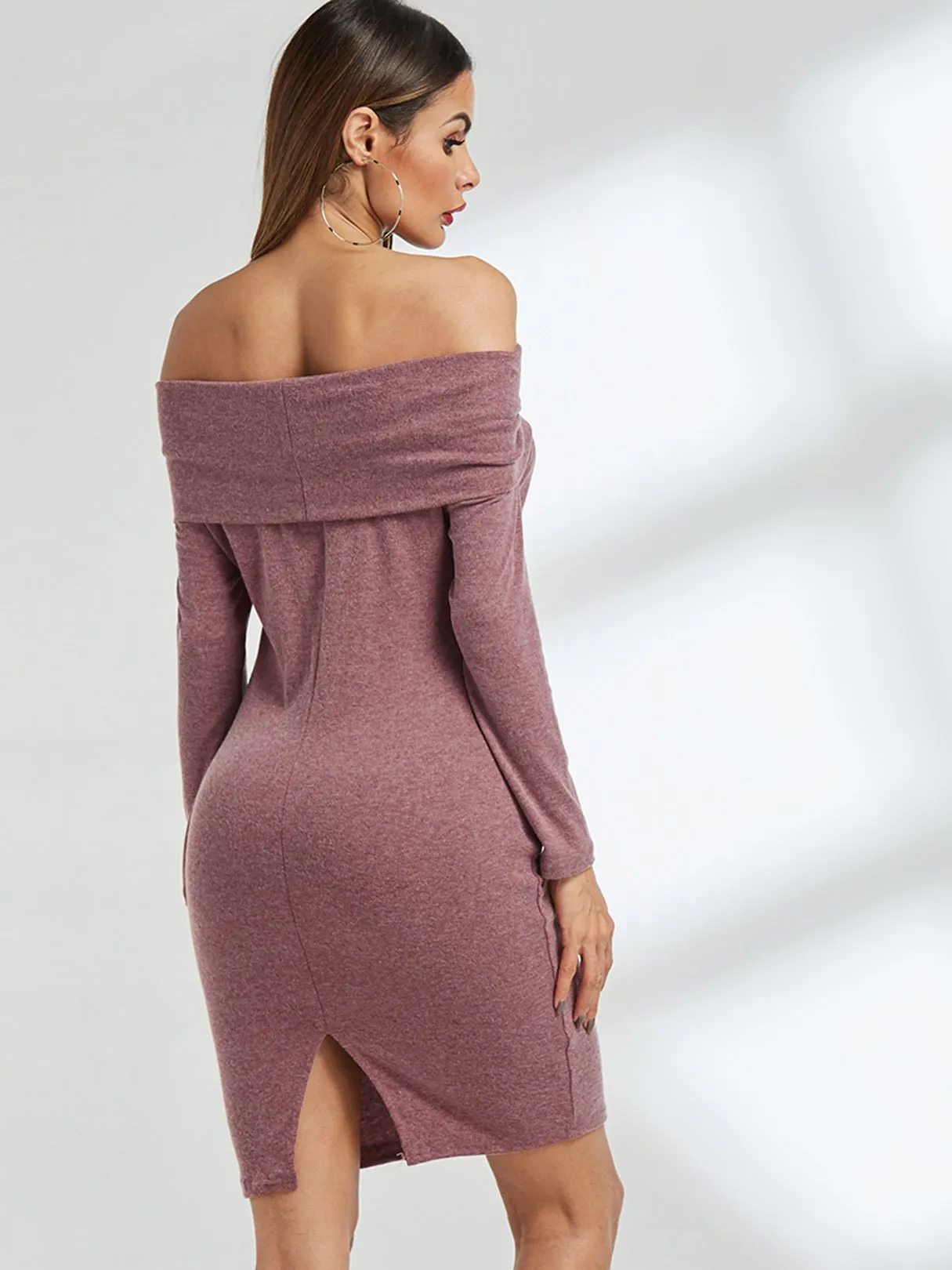 Wholesale Off The Shoulder Long Sleeve Slit Hem Dresses