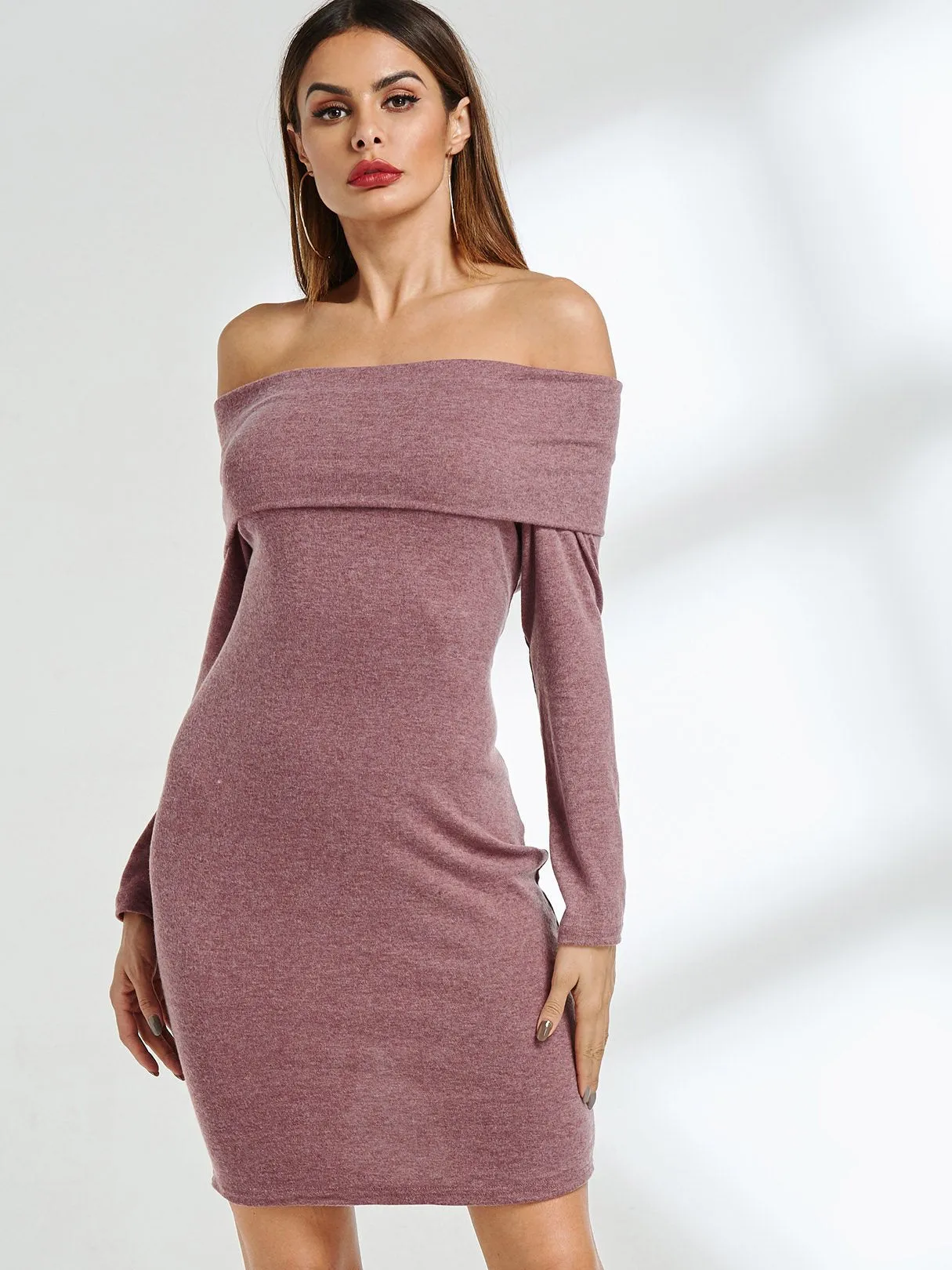 Wholesale Off The Shoulder Long Sleeve Slit Hem Dresses