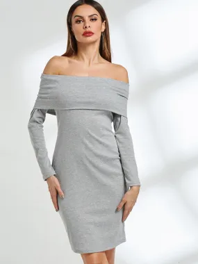 Wholesale Off The Shoulder Long Sleeve Slit Hem Dresses