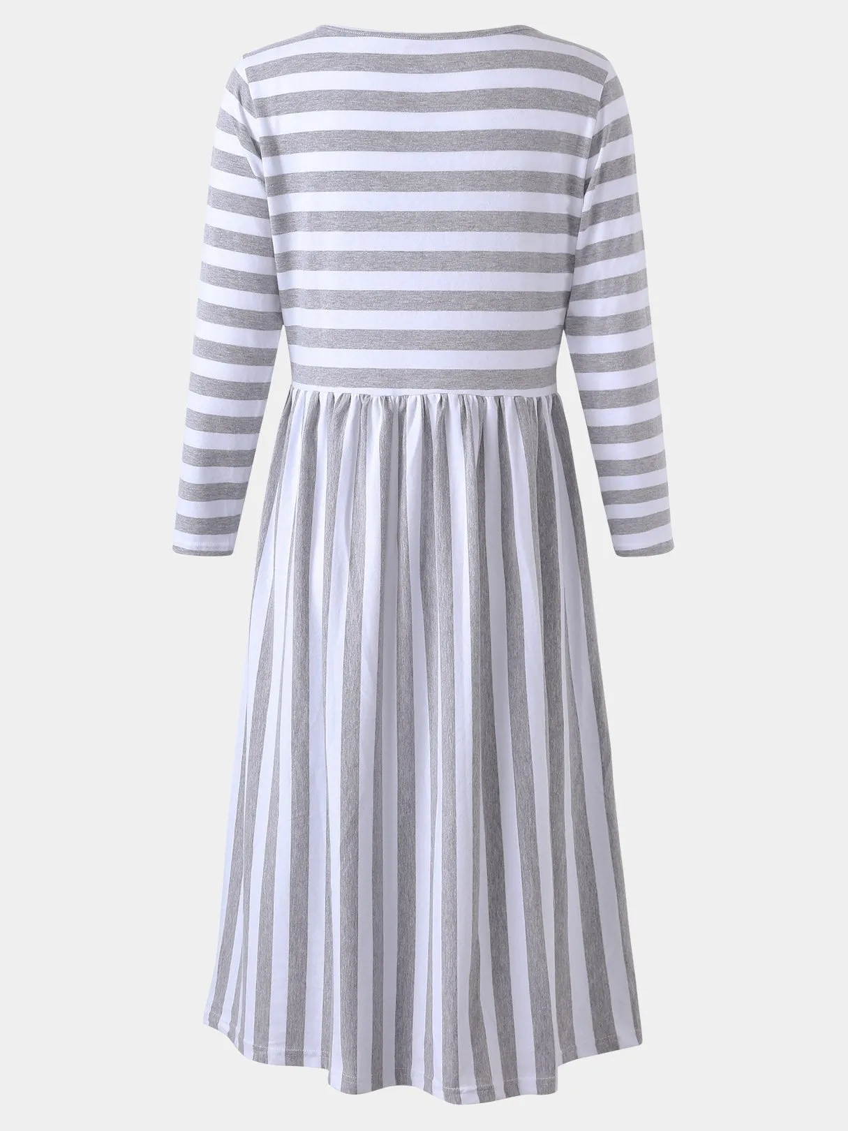 Wholesale Round Neck 3/4 Length Sleeve Stripe Ruffle Hem Dresses