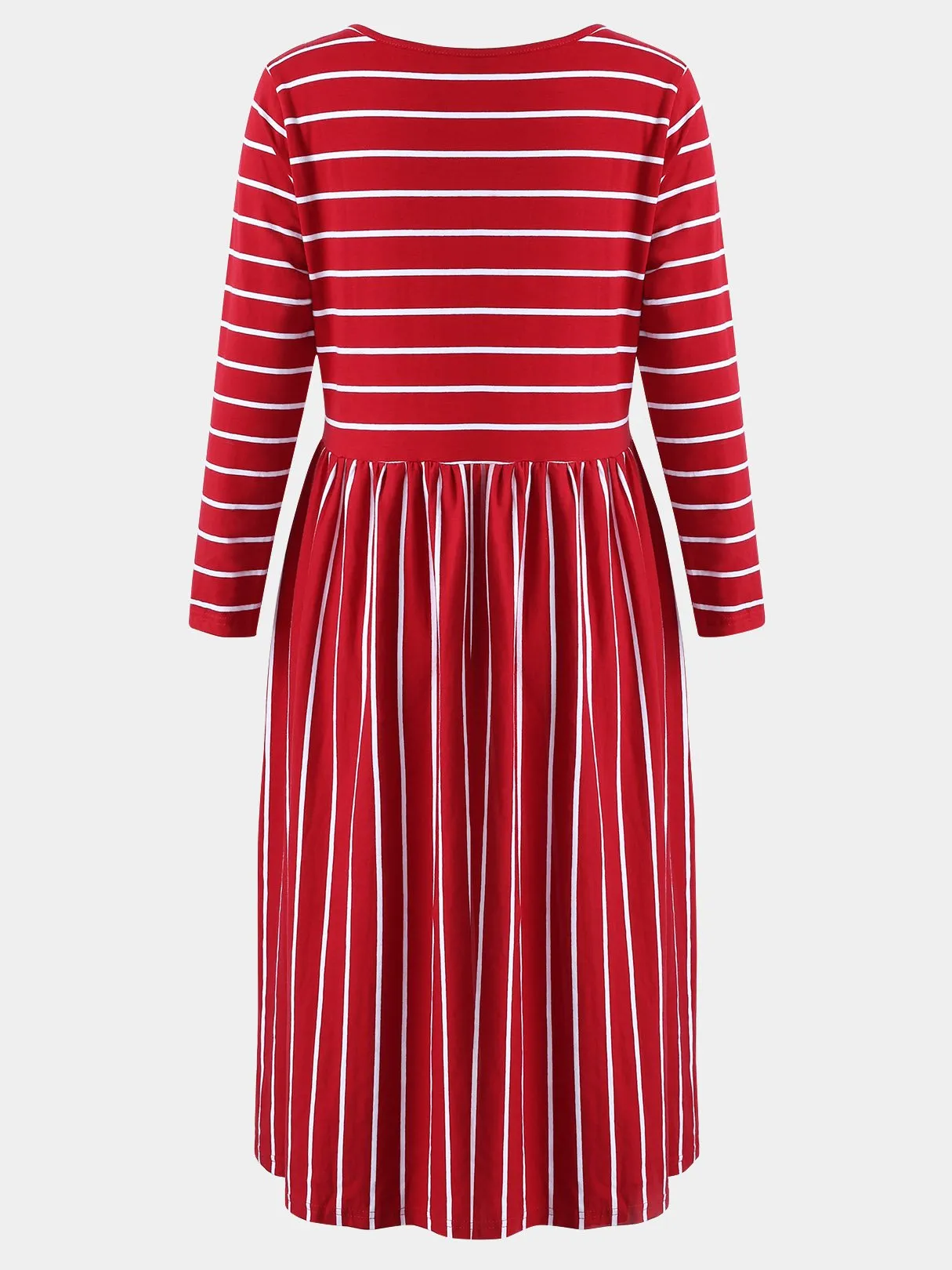 Wholesale Round Neck 3/4 Length Sleeve Stripe Ruffle Hem Dresses