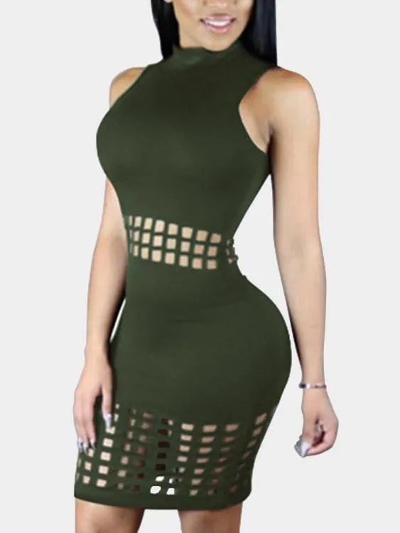 Wholesale Round Neck Hollow Sleeveless Green Dresses