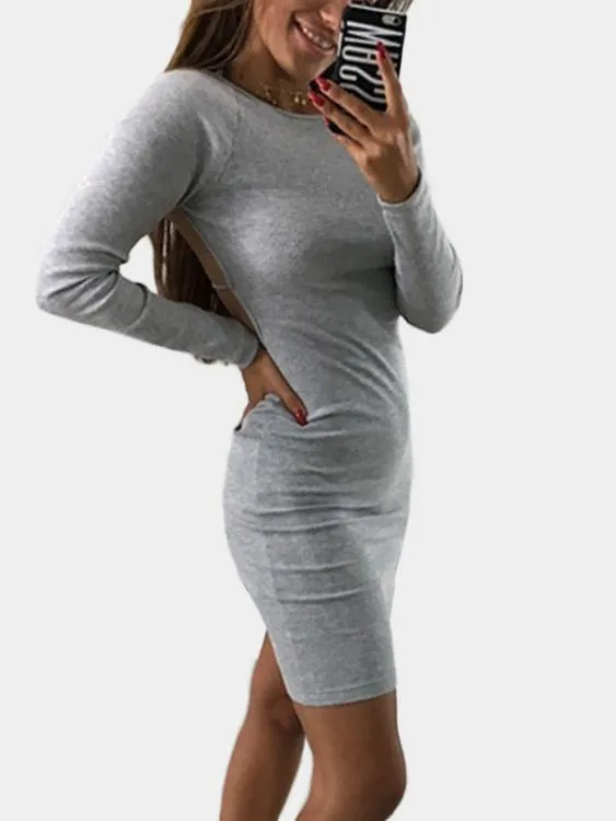 Wholesale Round Neck Long Sleeve Plain Backless Dresses