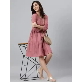 Women Cotton Fit and Flare Pink Dress